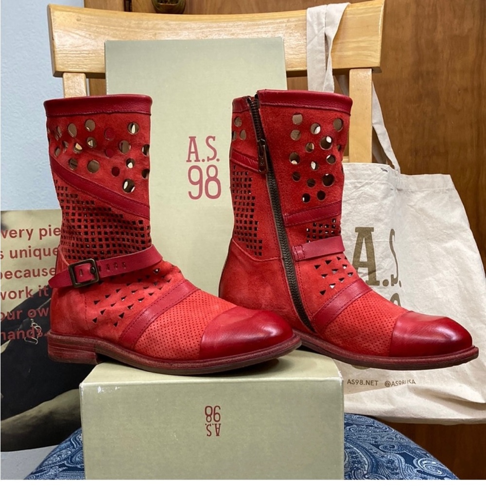 A.S.98 Red Suede/leather boots NWT EU36 US6-6.5